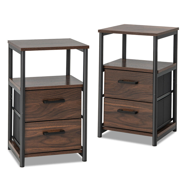 2PCS Nightstand Bedside End Table with 2 Fabric Drawers and Storage Shelf Image 9