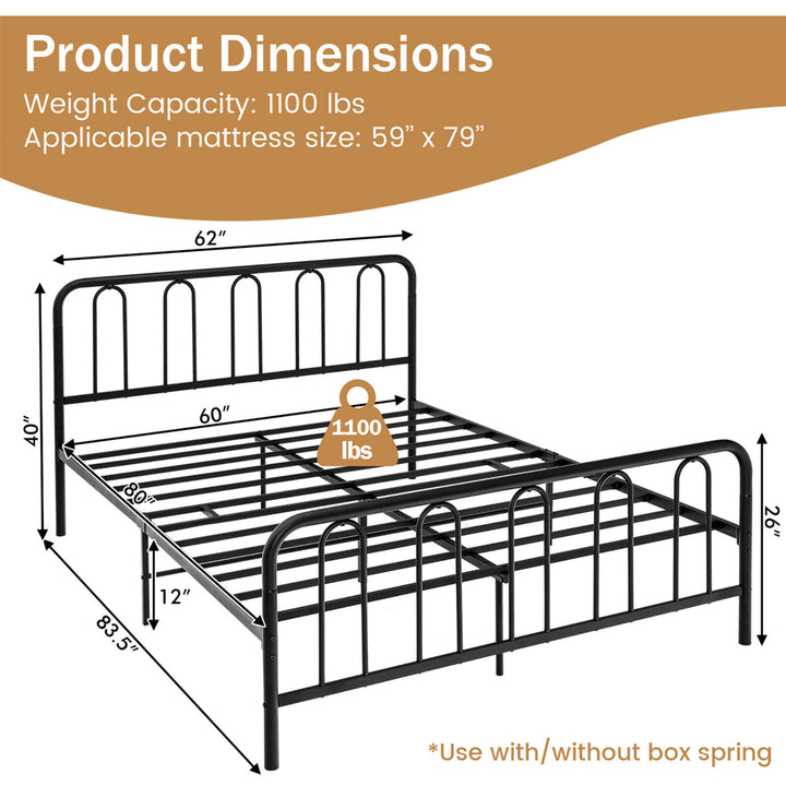 Stylish Queen Size Metal Bed Frame Platform Bed Base w/ Headboard and Footboard Image 3