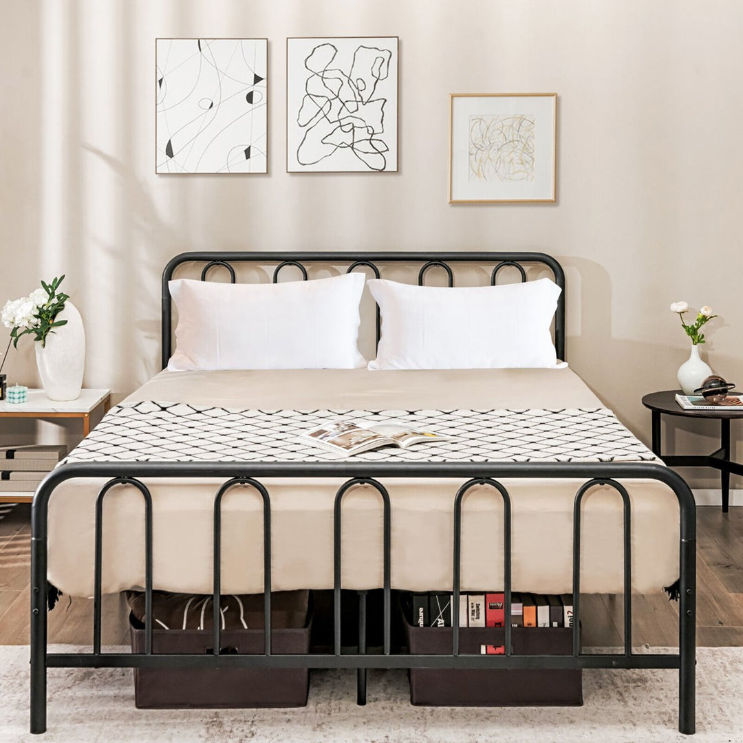 Stylish Queen Size Metal Bed Frame Platform Bed Base w/ Headboard and Footboard Image 5