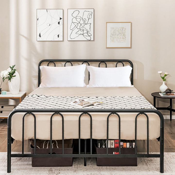 Stylish Queen Size Metal Bed Frame Platform Bed Base w/ Headboard and Footboard Image 5