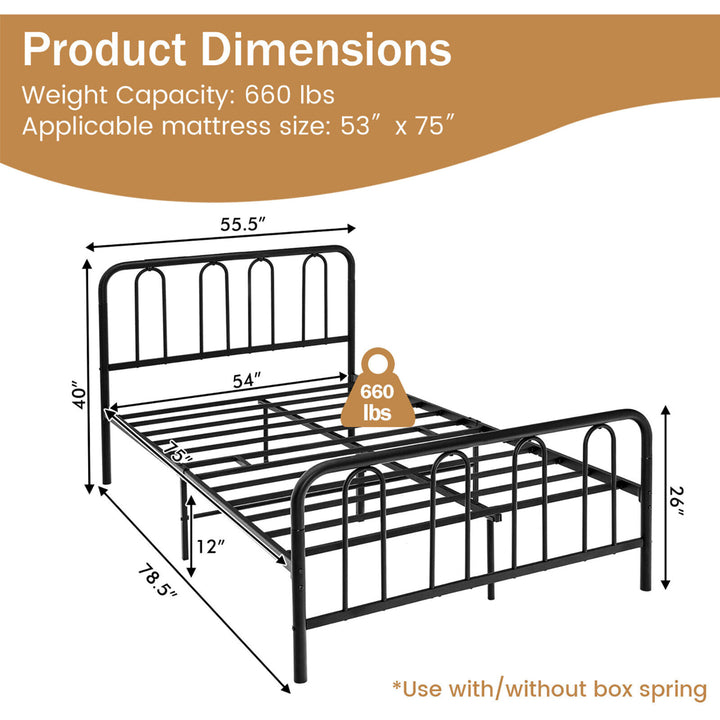 Stylish Full Size Metal Bed Frame Platform Bed Base w/ Headboard and Footboard Image 2