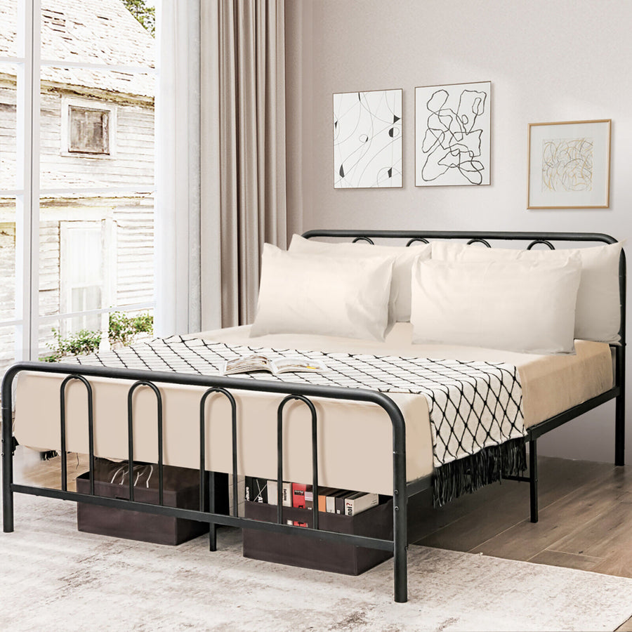 Stylish Full Size Metal Bed Frame Platform Bed Base w/ Headboard and Footboard Image 1