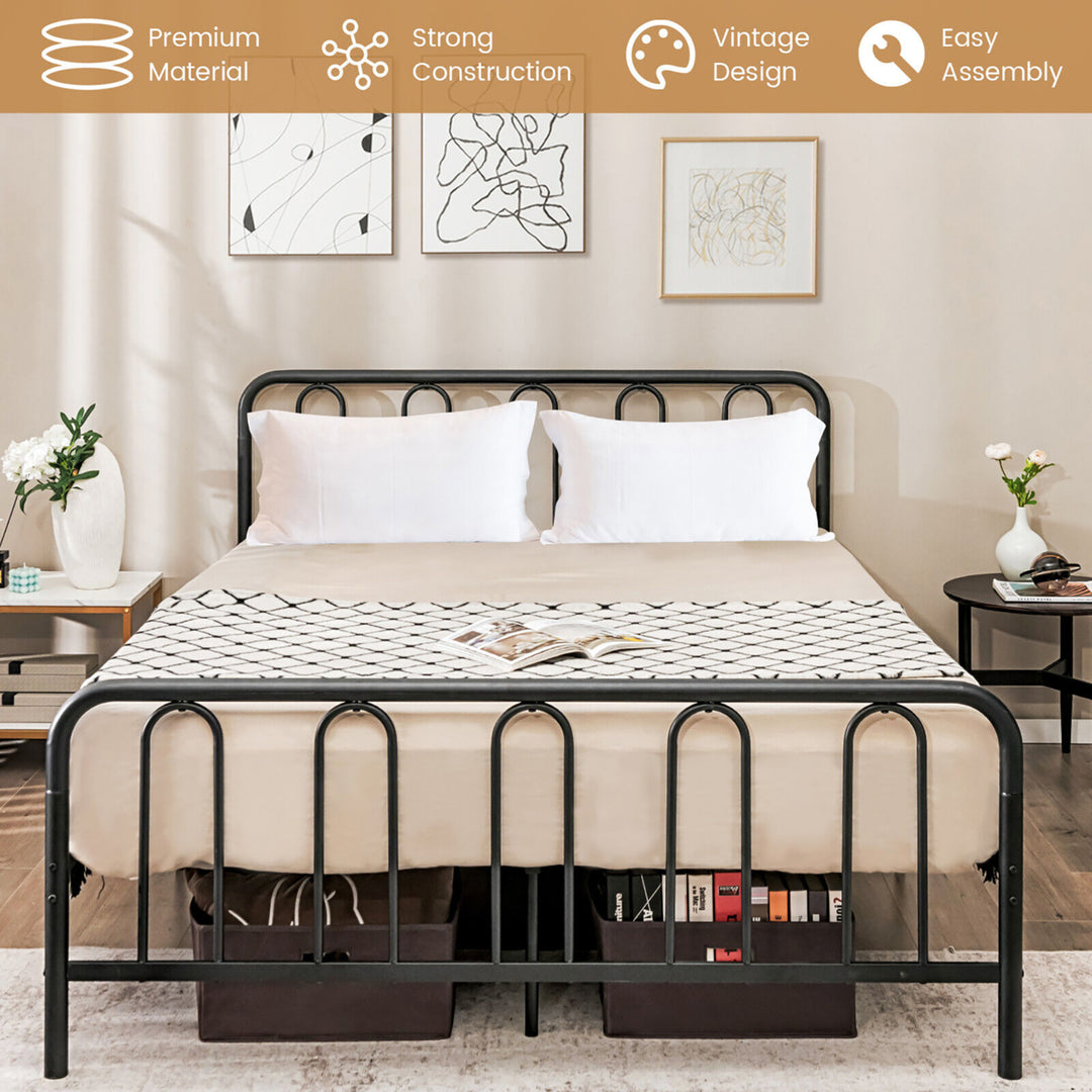 Stylish Queen Size Metal Bed Frame Platform Bed Base w/ Headboard and Footboard Image 9