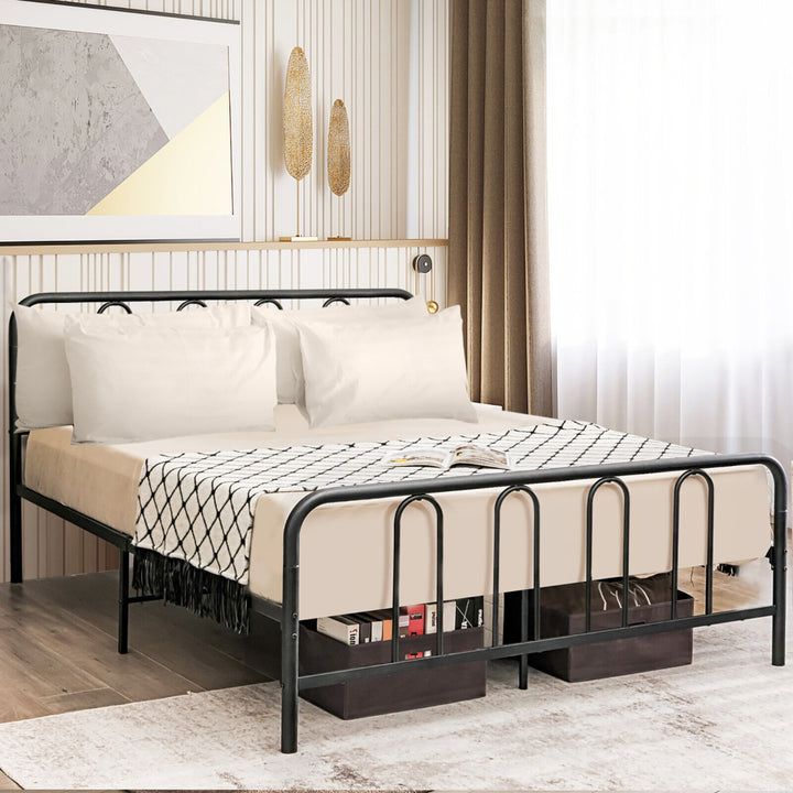 Stylish Full Size Metal Bed Frame Platform Bed Base w/ Headboard and Footboard Image 4