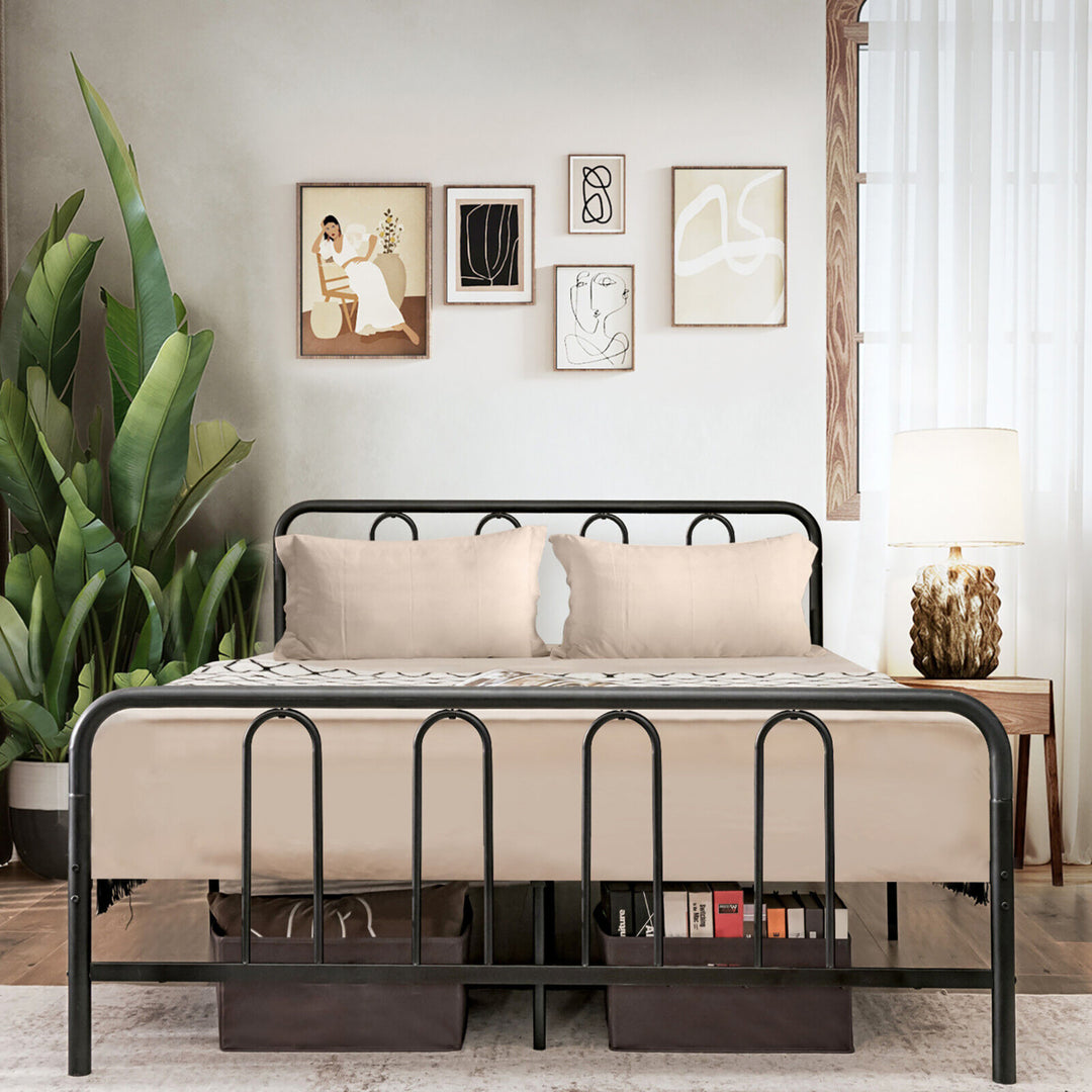 Stylish Full Size Metal Bed Frame Platform Bed Base w/ Headboard and Footboard Image 5