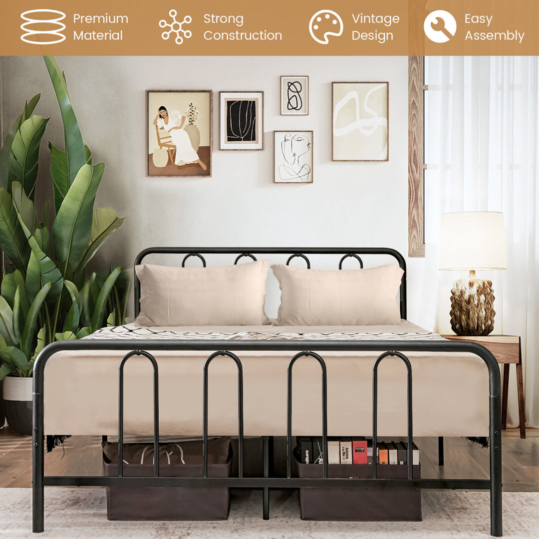 Stylish Full Size Metal Bed Frame Platform Bed Base w/ Headboard and Footboard Image 9