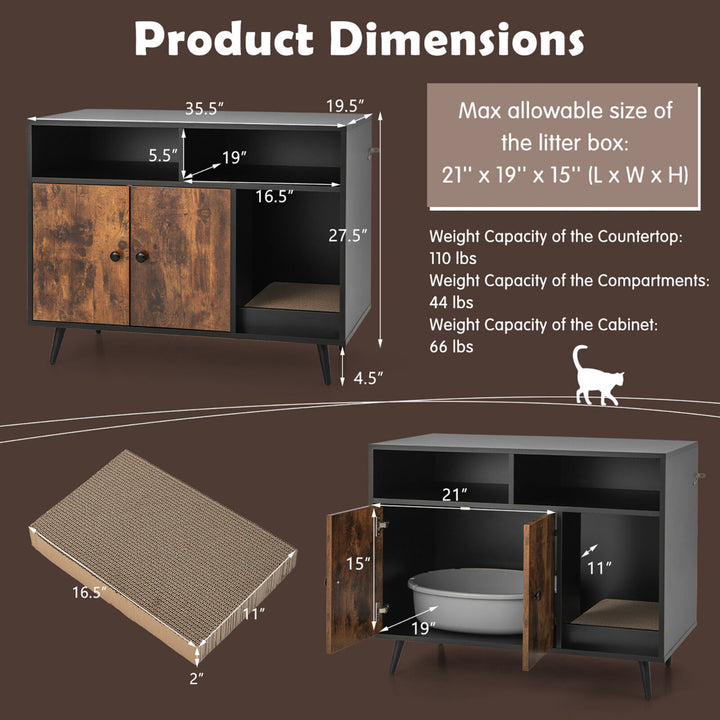 Cat Litter Box Enclosure w/ Scratching Pad End Table Nightstand Hidden Washroom Image 2