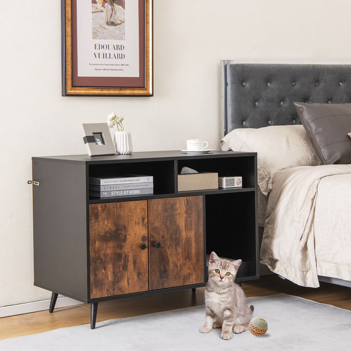 Cat Litter Box Enclosure w/ Scratching Pad End Table Nightstand Hidden Washroom Image 3