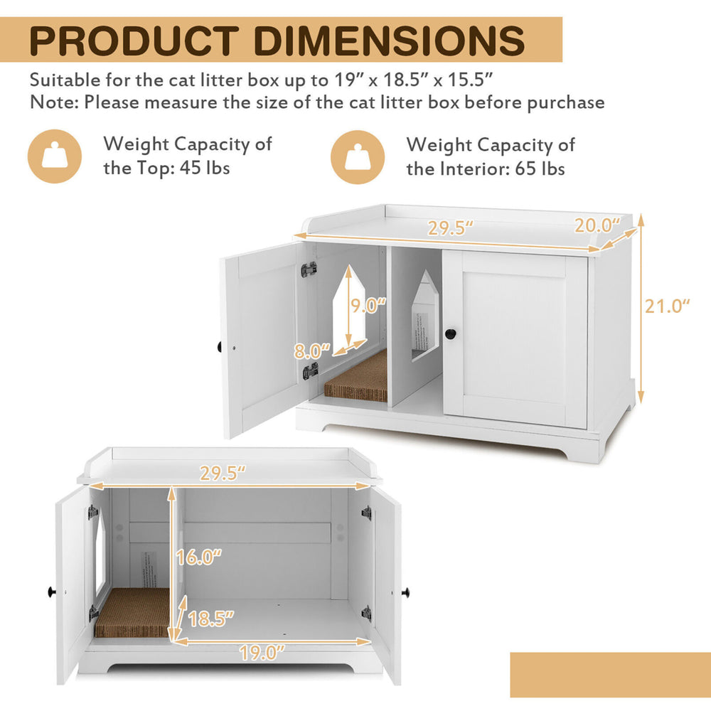 Cat Litter Box Enclosure w/ Scratching Pad and Adjustable Divider End Table Cabinet Image 2