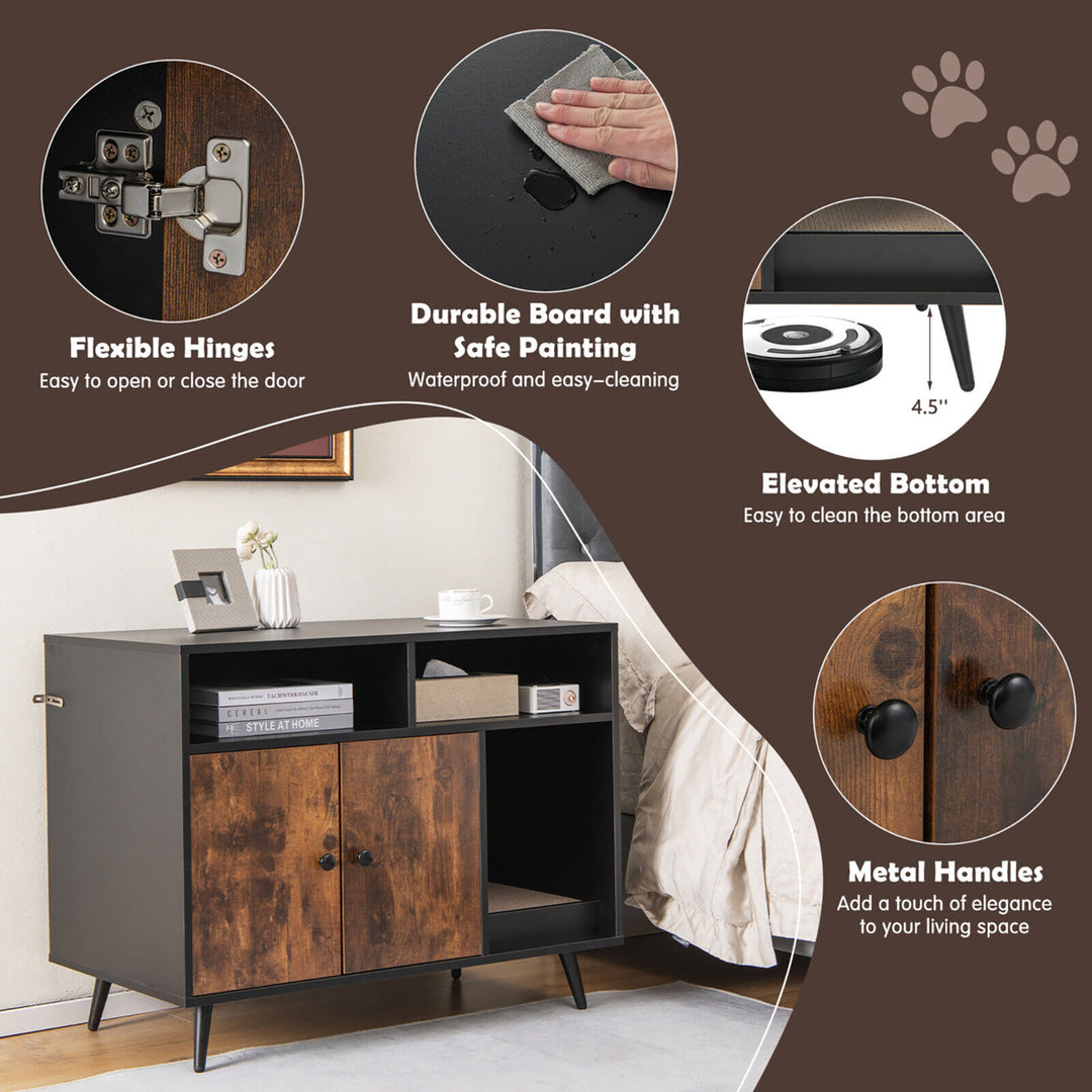 Cat Litter Box Enclosure w/ Scratching Pad End Table Nightstand Hidden Washroom Image 6