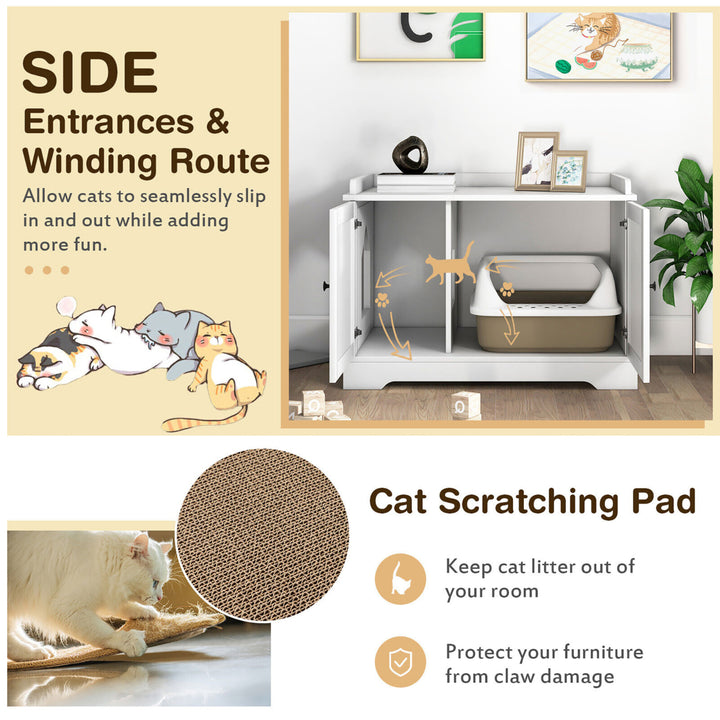 Cat Litter Box Enclosure w/ Scratching Pad and Adjustable Divider End Table Cabinet Image 5