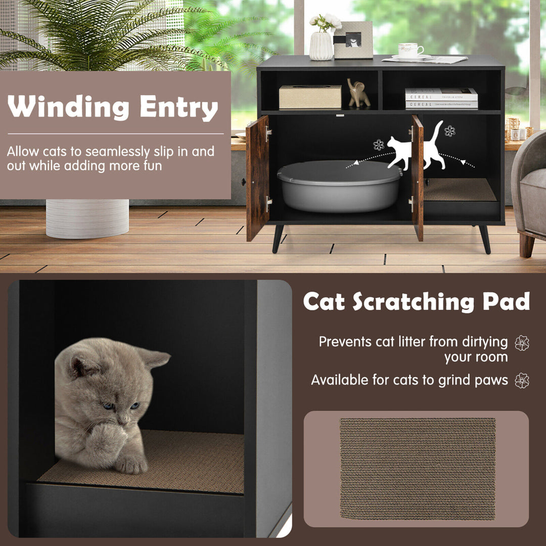 Cat Litter Box Enclosure w/ Scratching Pad End Table Nightstand Hidden Washroom Image 8