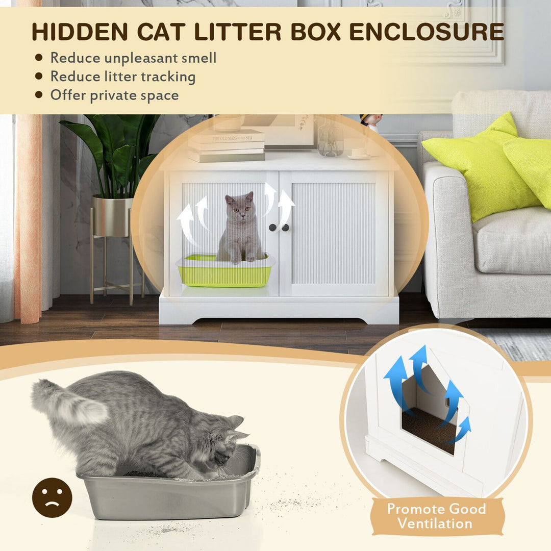 Cat Litter Box Enclosure w/ Scratching Pad and Adjustable Divider End Table Cabinet Image 6