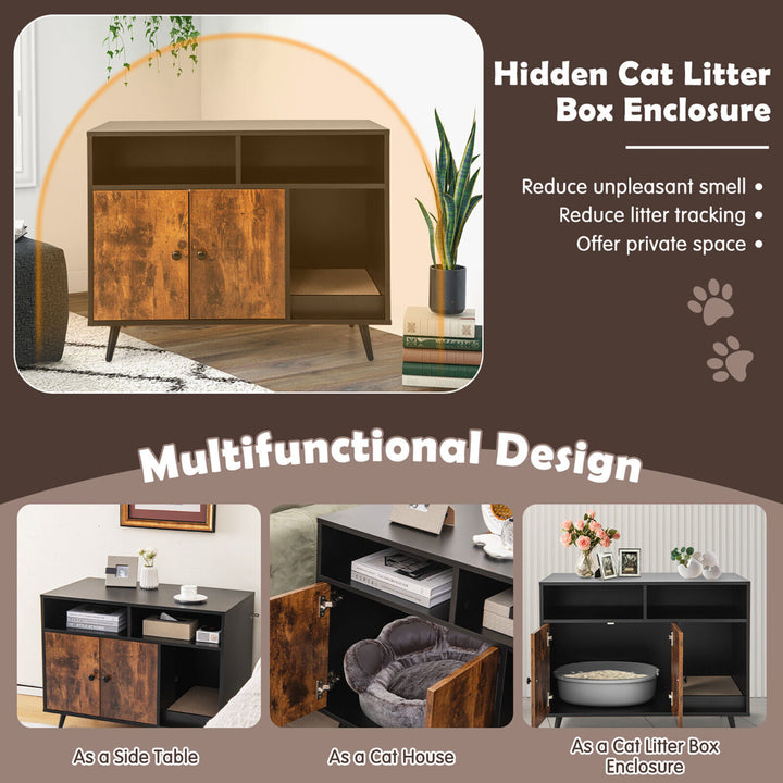 Cat Litter Box Enclosure w/ Scratching Pad End Table Nightstand Hidden Washroom Image 9