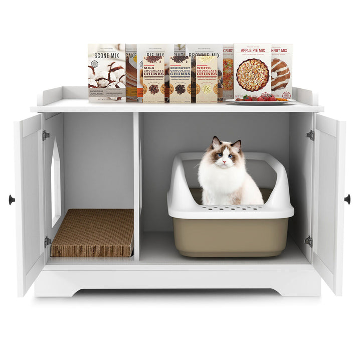 Cat Litter Box Enclosure w/ Scratching Pad and Adjustable Divider End Table Cabinet Image 9