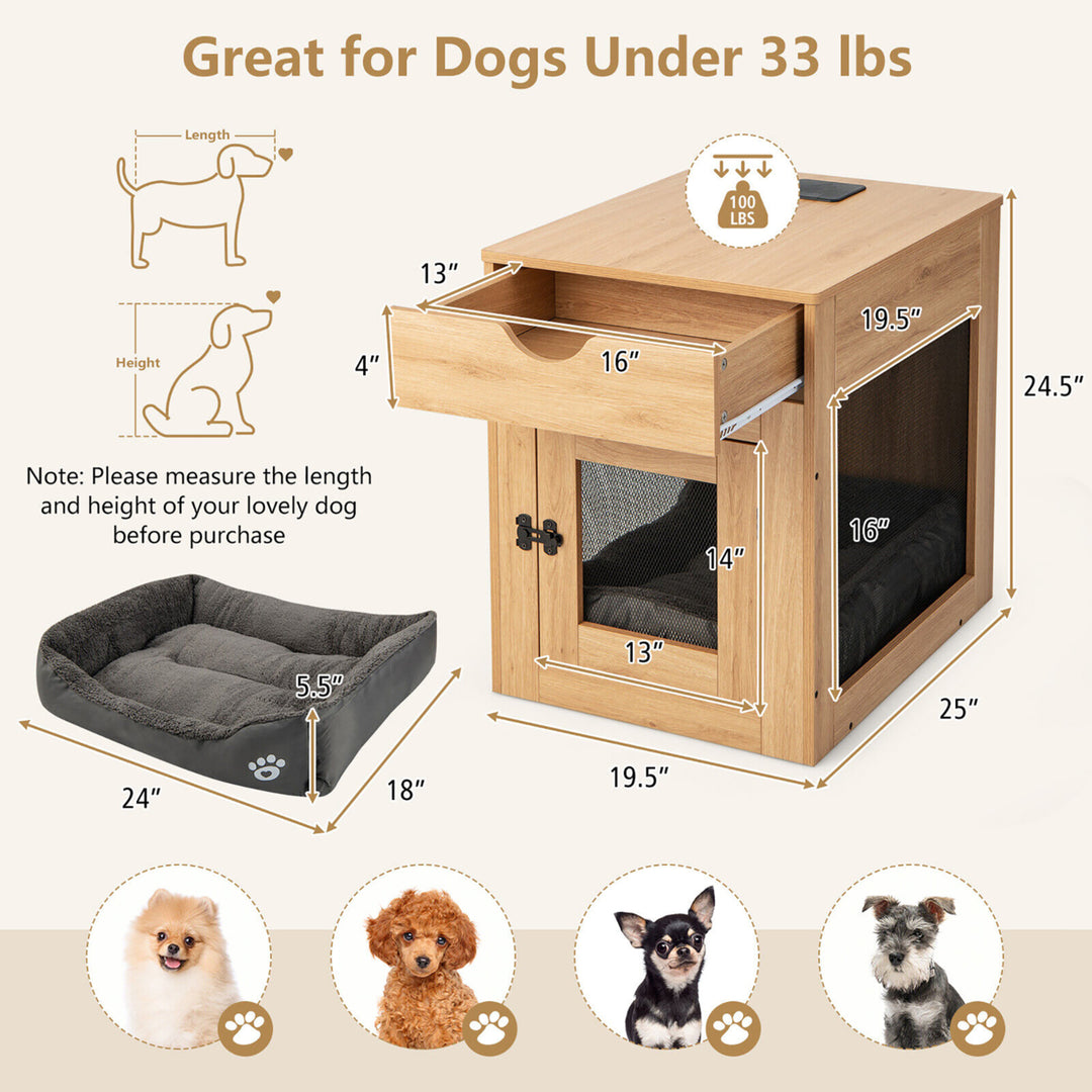 Furniture Style Dog Crate Cage End Table w/ Lockable Door Chew-proof Metal Grid Image 2