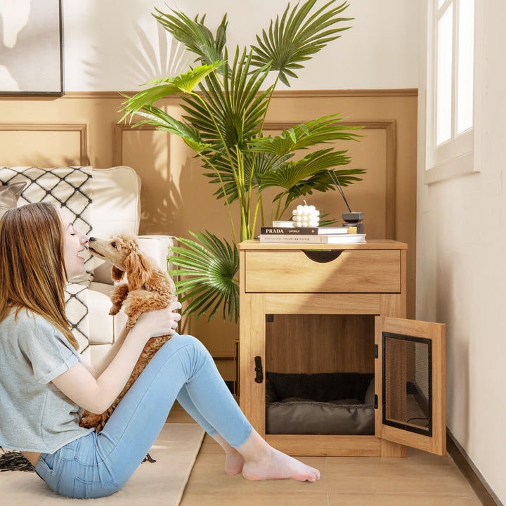 Furniture Style Dog Crate Cage End Table w/ Lockable Door Chew-proof Metal Grid Image 3