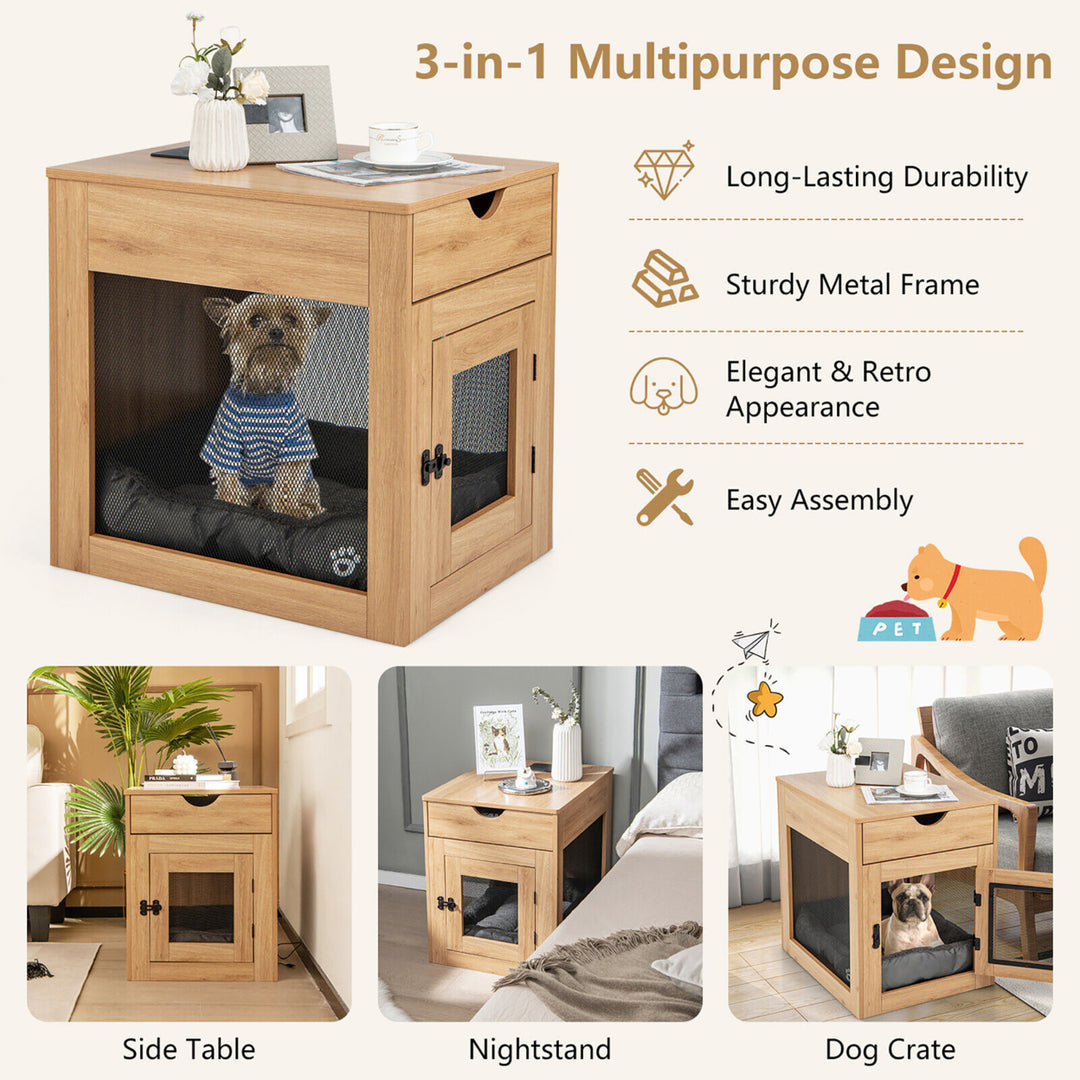 Furniture Style Dog Crate Cage End Table w/ Lockable Door Chew-proof Metal Grid Image 6