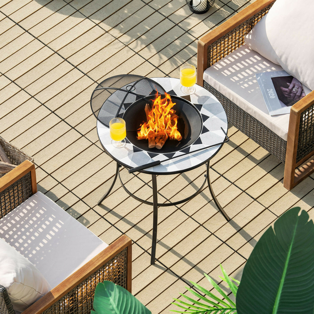 23.5 Round Fire Pit Table Wood Burning Heater W/ Mesh Cover and Fire Poker Image 6