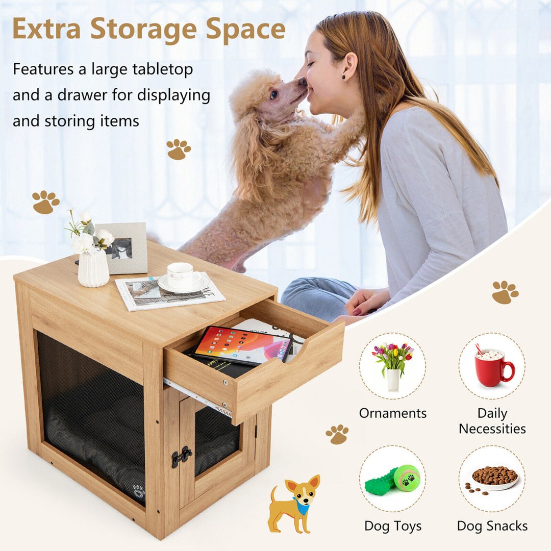 Furniture Style Dog Crate Cage End Table w/ Lockable Door Chew-proof Metal Grid Image 7