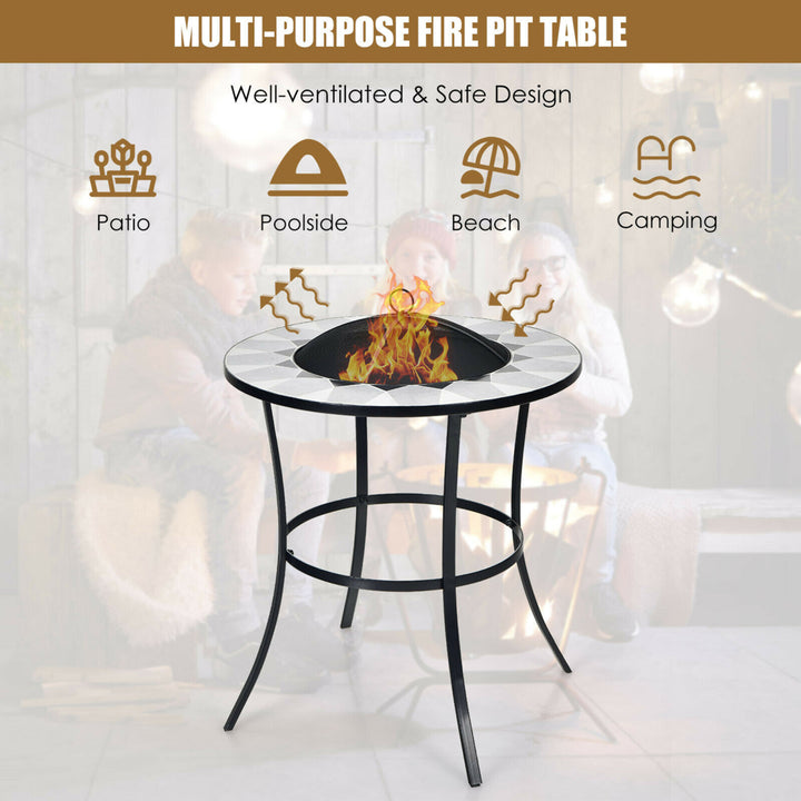 23.5 Round Fire Pit Table Wood Burning Heater W/ Mesh Cover and Fire Poker Image 7