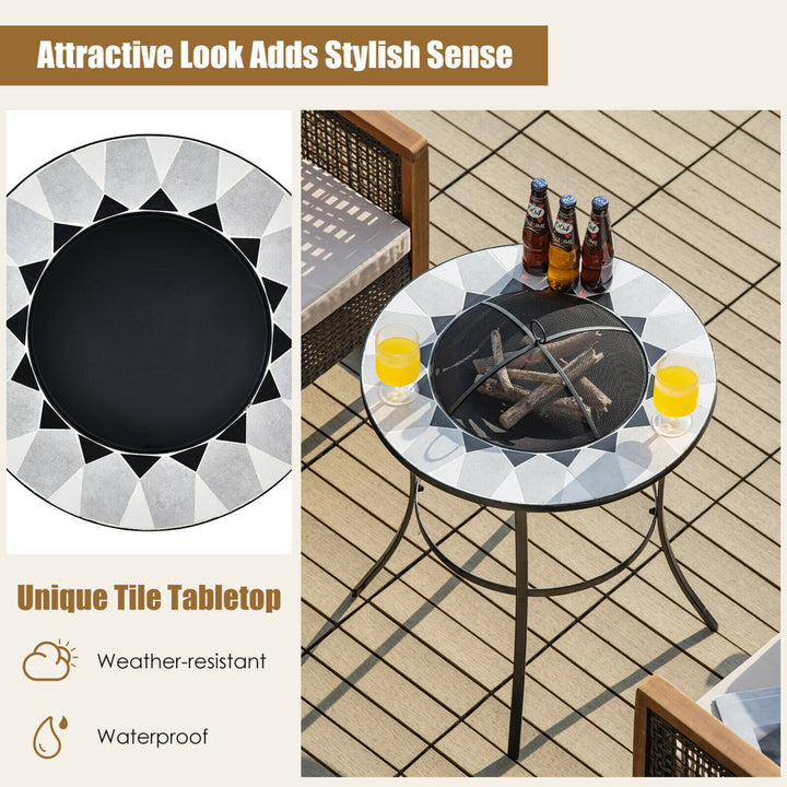 23.5 Round Fire Pit Table Wood Burning Heater W/ Mesh Cover and Fire Poker Image 8