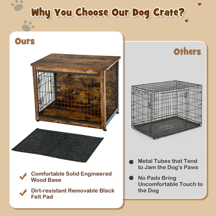 Wooden Dog Crate Furniture with Pad Bed Double Doors Dog Kennel End Table Image 7