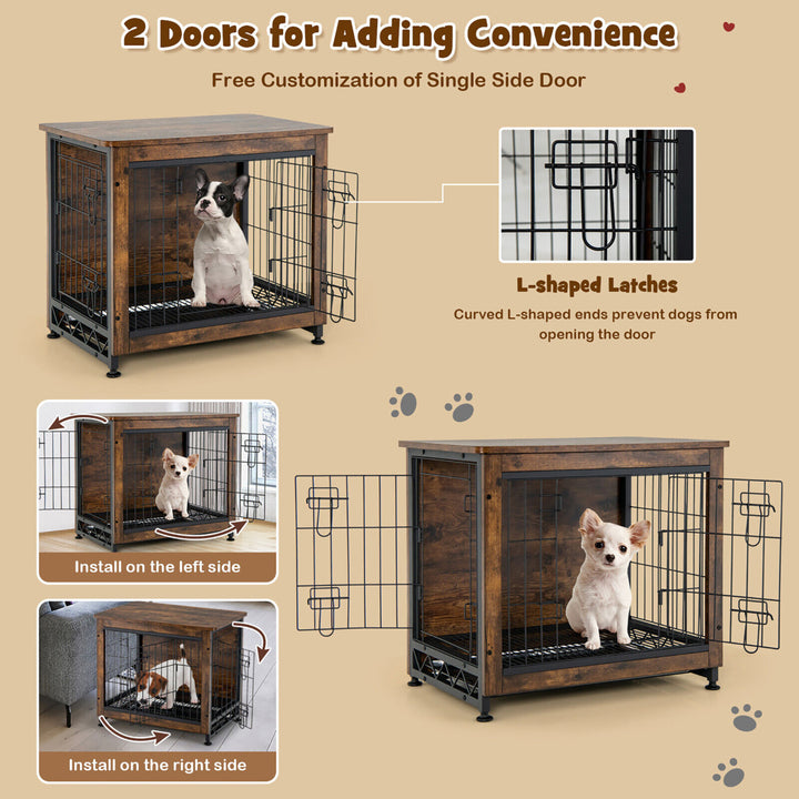 Wooden Dog Crate Furniture with Tray Double Door Dog Kennels End Table Image 6