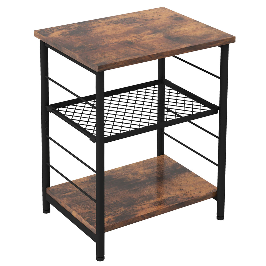 3-Tier Side Table Industrial End Table w/ Adjustable Height Metal Mesh Shelf Image 1