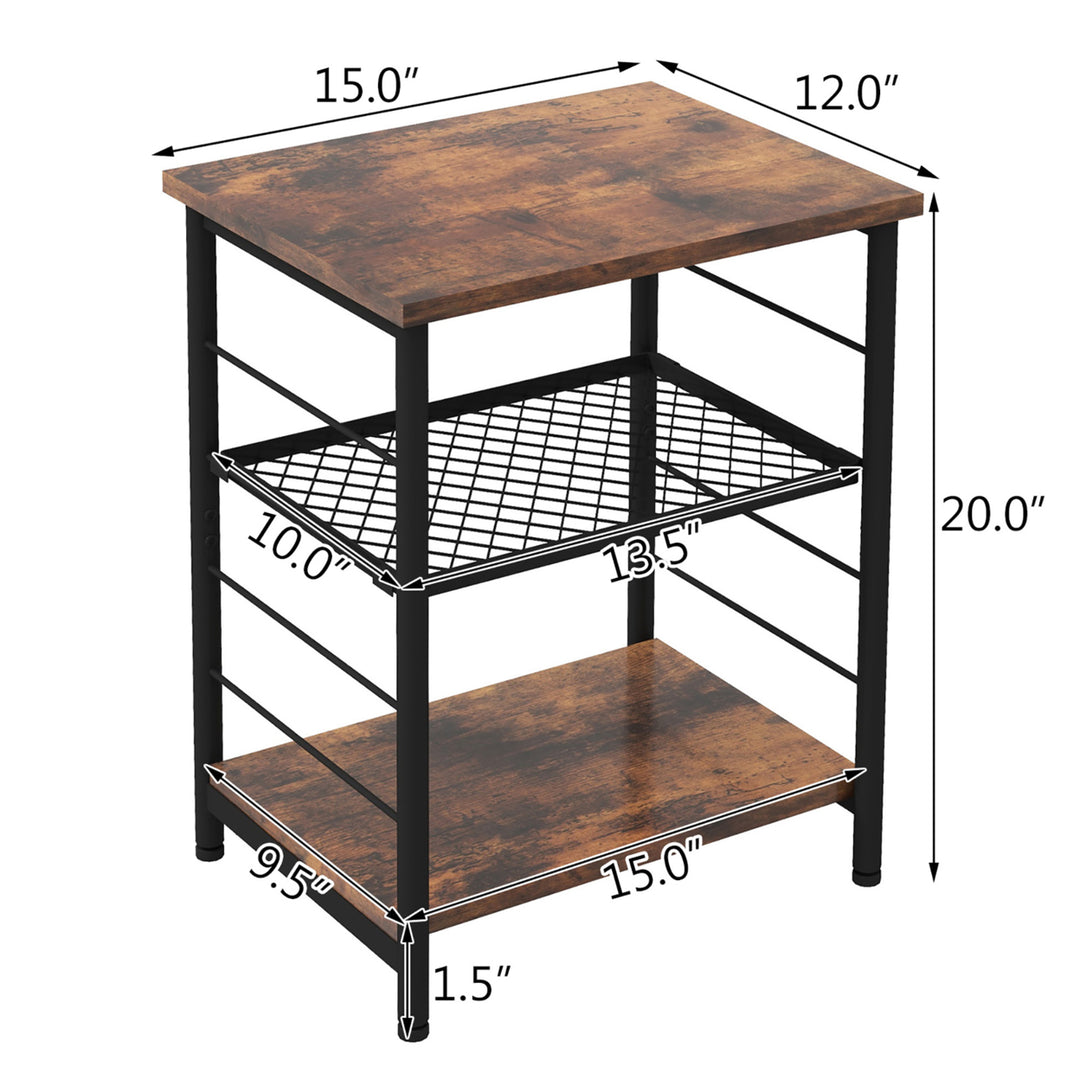 3-Tier Side Table Industrial End Table w/ Adjustable Height Metal Mesh Shelf Image 2