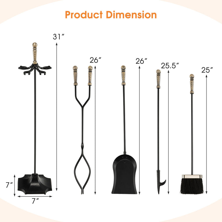 5-Piece Fireplace Tool Set Heavy Duty Fire Tool Set and Holder Fire Pit Stand Image 5