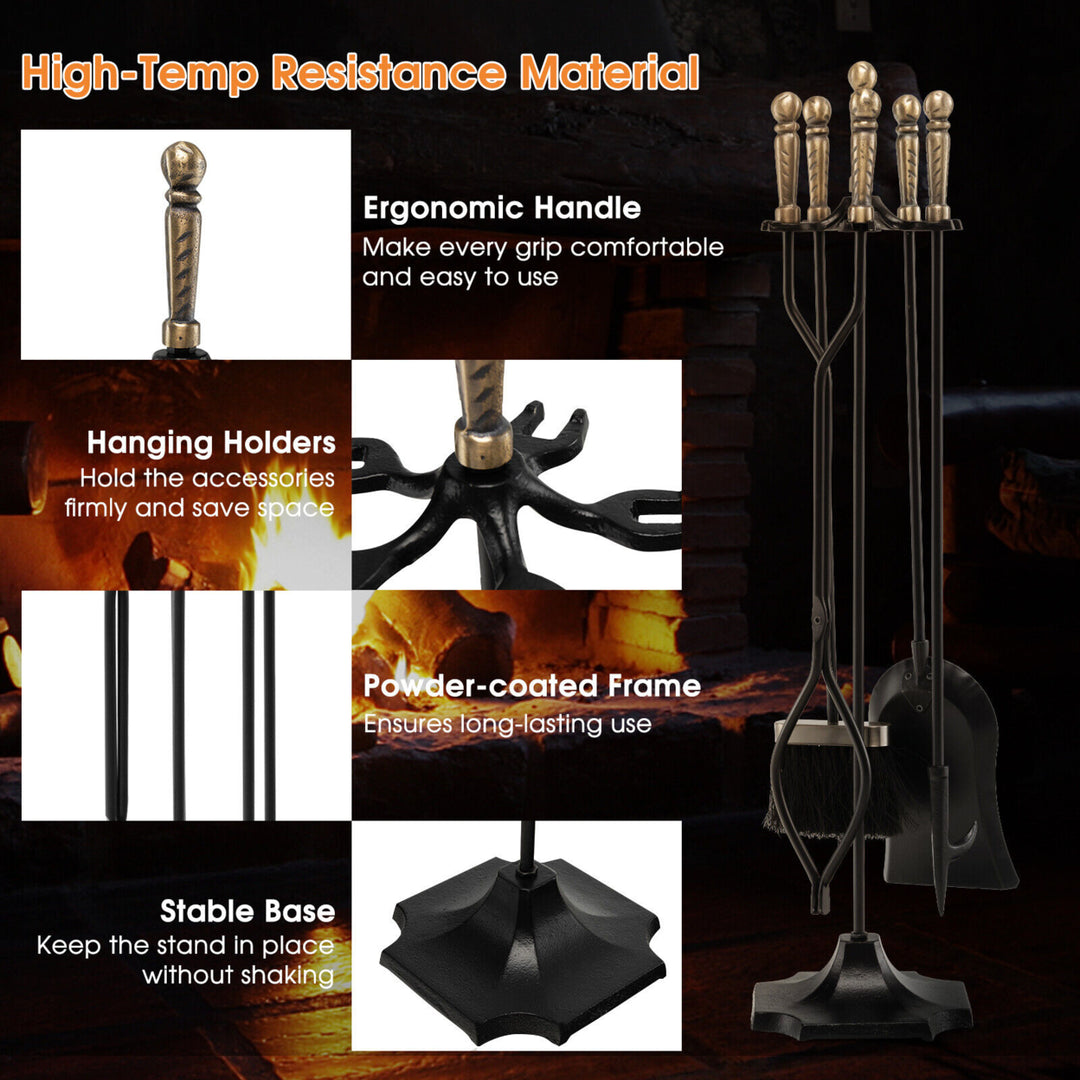 5-Piece Fireplace Tool Set Heavy Duty Fire Tool Set and Holder Fire Pit Stand Image 6