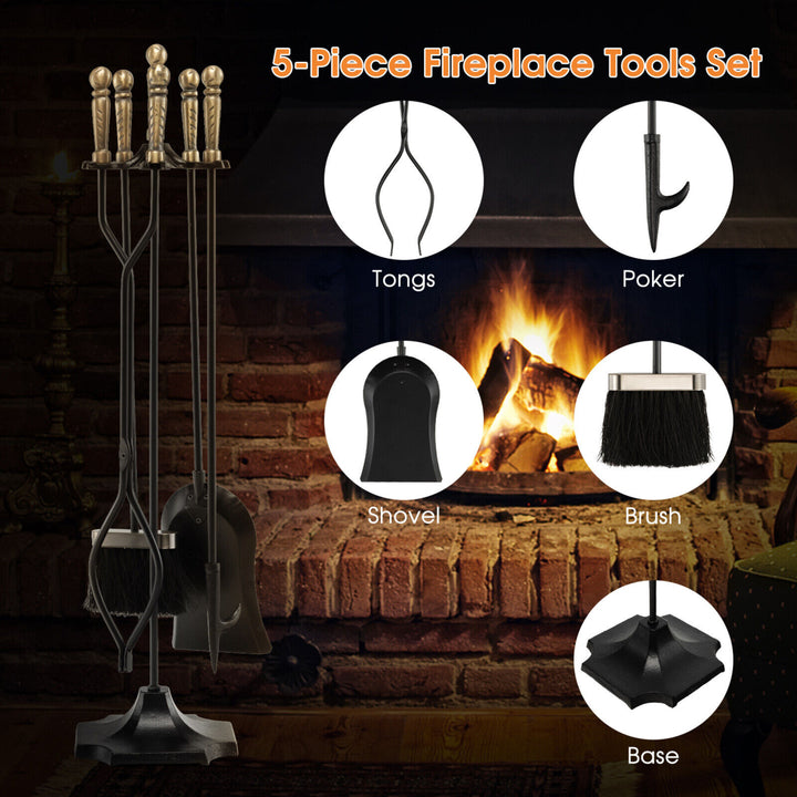 5-Piece Fireplace Tool Set Heavy Duty Fire Tool Set and Holder Fire Pit Stand Image 7