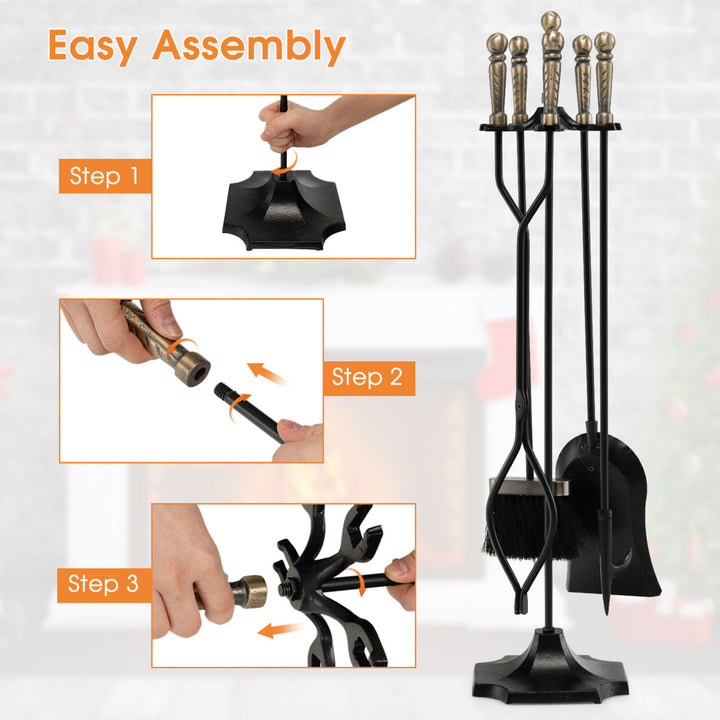 5-Piece Fireplace Tool Set Heavy Duty Fire Tool Set and Holder Fire Pit Stand Image 8