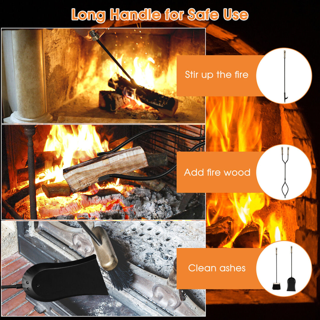 5-Piece Fireplace Tool Set Heavy Duty Fire Tool Set and Holder Fire Pit Stand Image 10