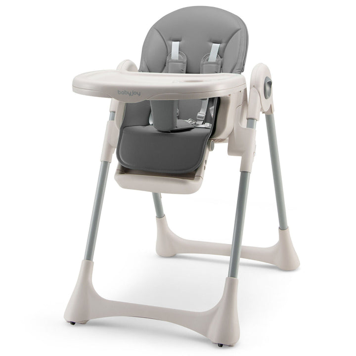 Baby High Chair Folding Baby Dining Chair w/ Adjustable Height and Footrest Gray Image 1