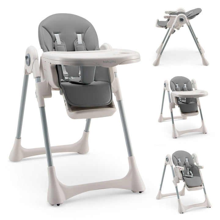 Baby High Chair Folding Baby Dining Chair w/ Adjustable Height and Footrest Gray Image 5