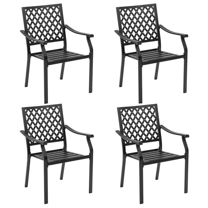 4PCS Stackable Patio Dining Chairs Outdoor Metal Bistro Chairs W/ Curved Armrests Image 4