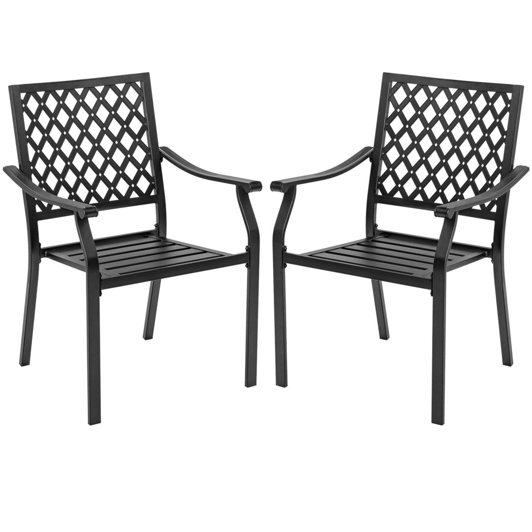 2PCS Stackable Patio Dining Chairs Outdoor Metal Bistro Chairs W/ Curved Armrests Image 5