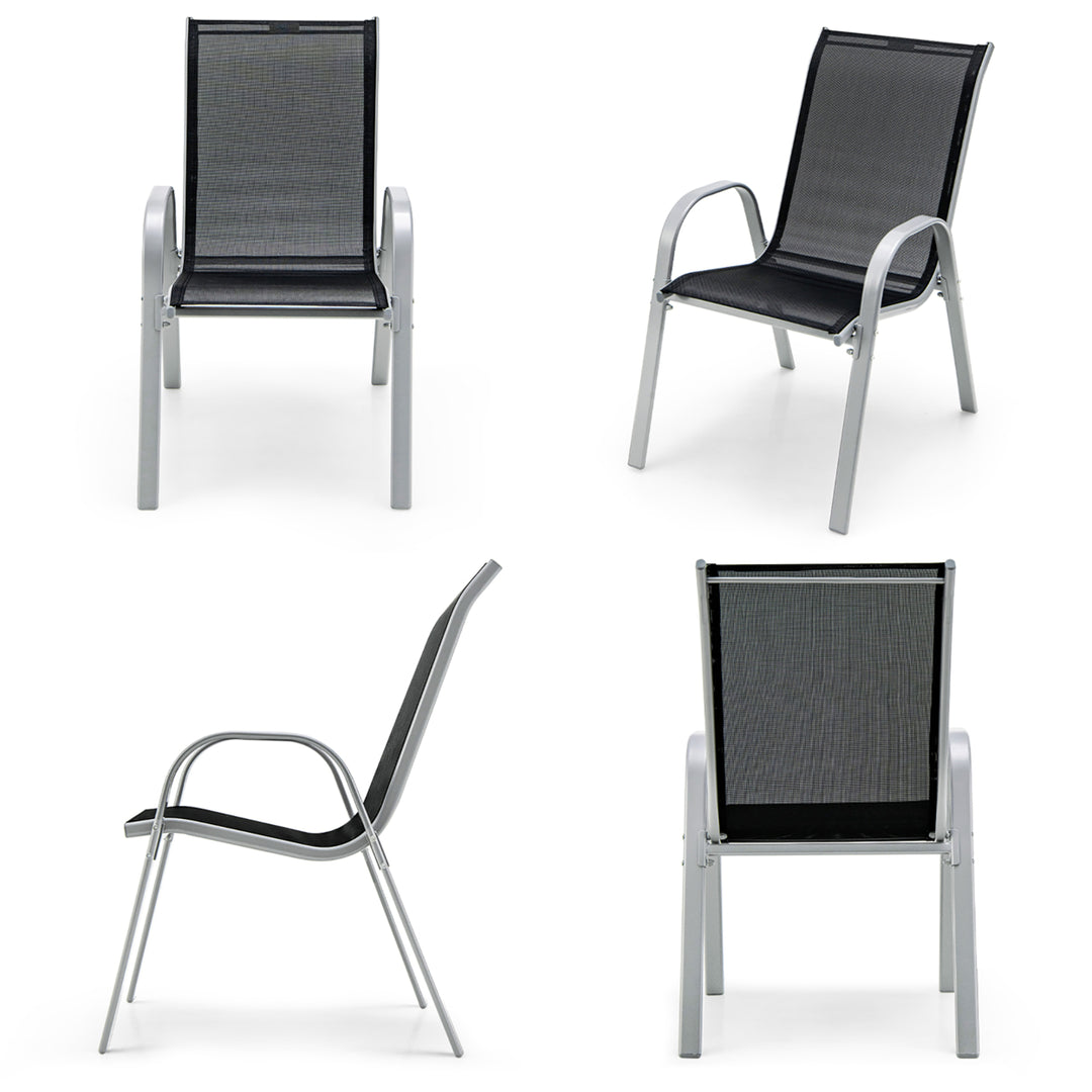 4PCS Patio Stacking Dining Chairs w/ Curved Armrests and Breathable Seat Fabric Image 10