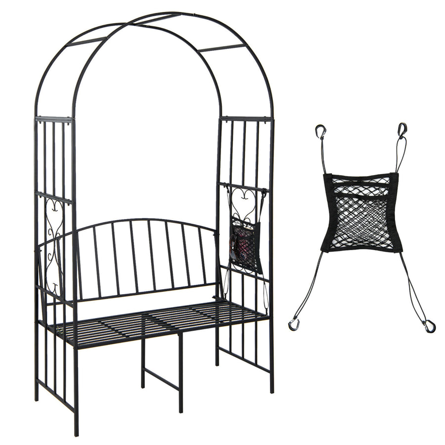 Steel Garden Arch w/ 2-Seat Bench 67H x 38W Outdoor Arbor for Climbing Plants Image 1