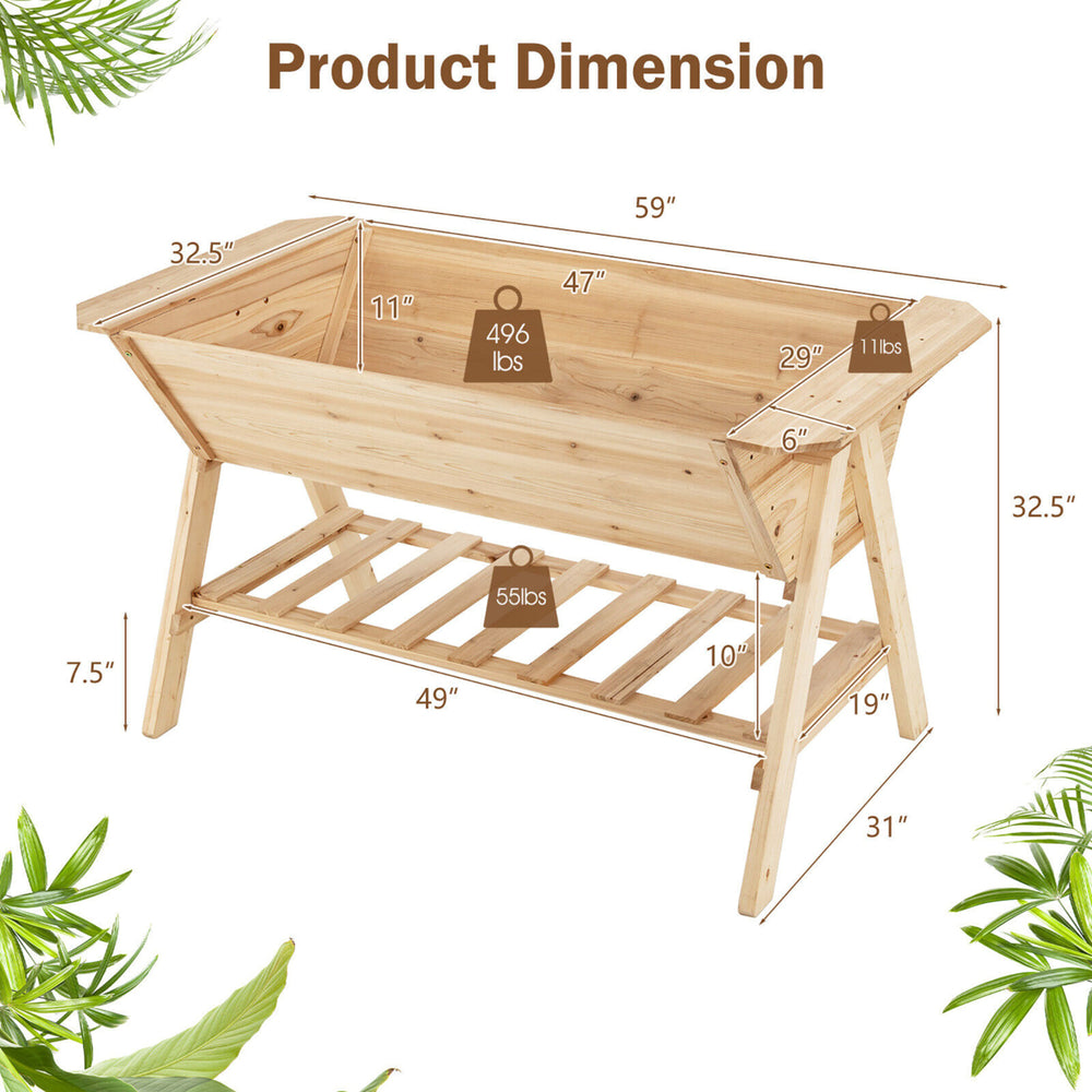 59 x 31 x 32.5 Raised Garden Bed w/ Shelf Wood Elevated Planter Box w/ Liner Image 2