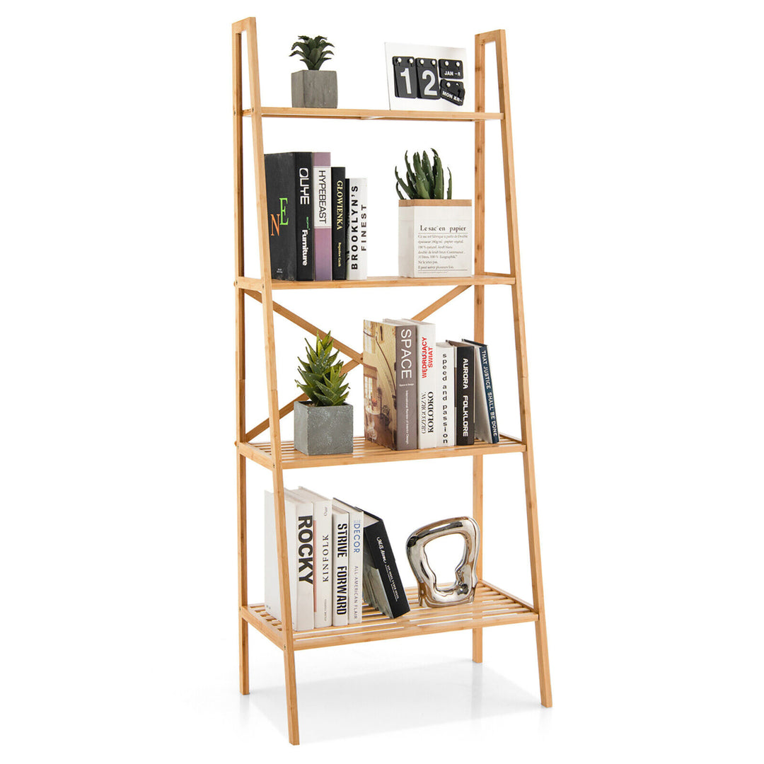 4-Tier Bamboo Ladder Bookshelf 58 Display Shelf Storage Rack Plant Flower Stand Image 1