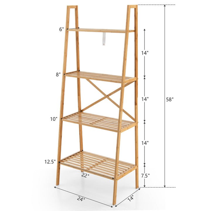 4-Tier Bamboo Ladder Bookshelf 58 Display Shelf Storage Rack Plant Flower Stand Image 2