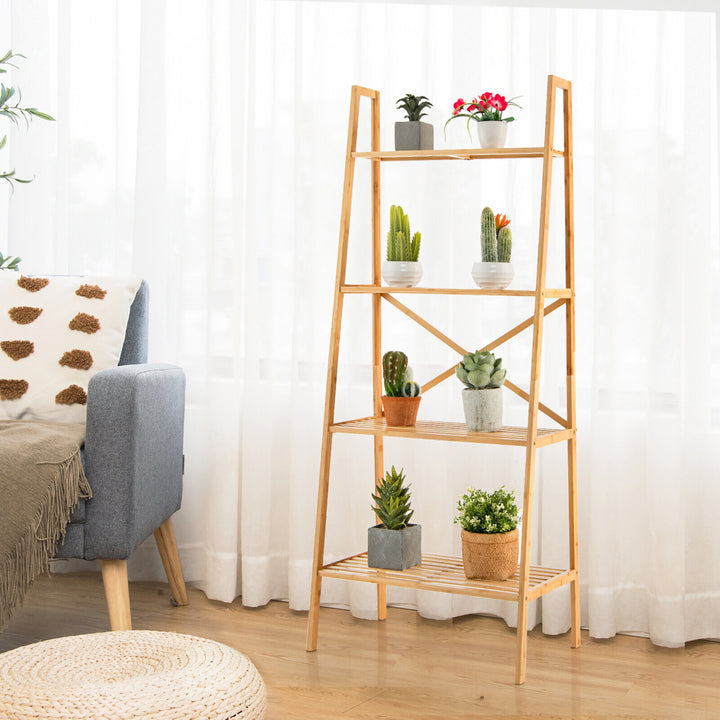 4-Tier Bamboo Ladder Bookshelf 58 Display Shelf Storage Rack Plant Flower Stand Image 5