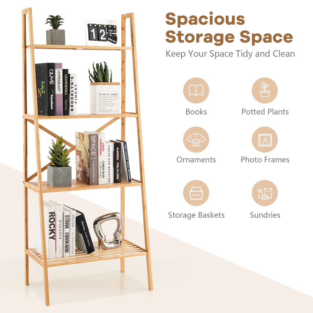 4-Tier Bamboo Ladder Bookshelf 58 Display Shelf Storage Rack Plant Flower Stand Image 7