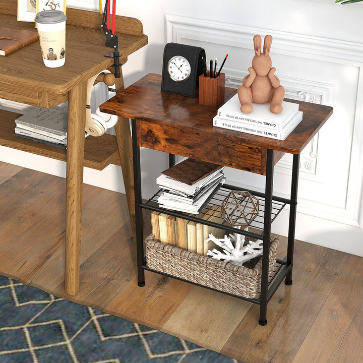 Side End Sofa Table Nightstand with Charging Station Flip-Up Top for Living Room Image 4