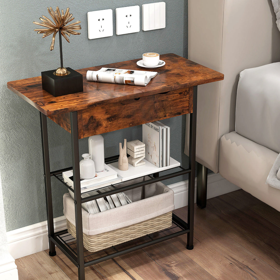 Side End Sofa Table Nightstand with Charging Station Flip-Up Top for Living Room Image 5