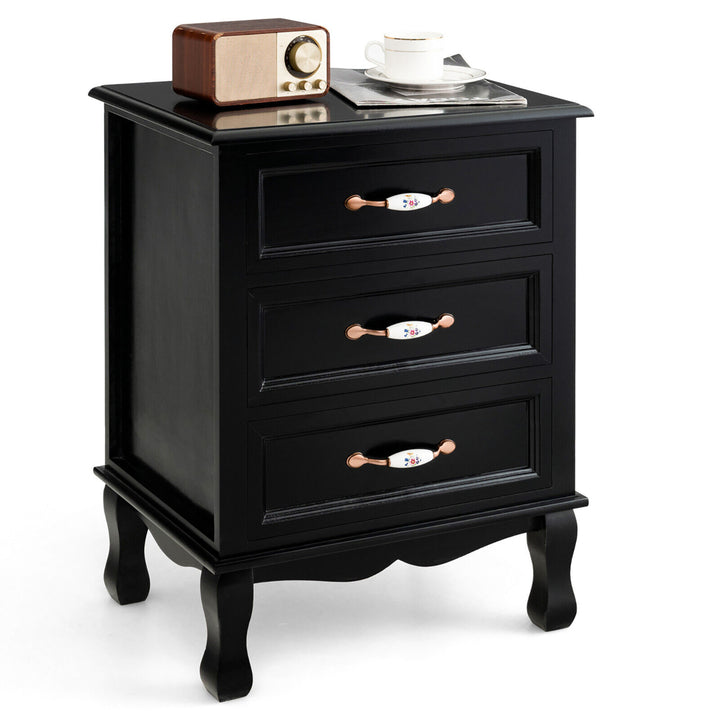 3 Drawers Nightstand Wood Sofa End Side Accent Furniture Table Black Image 1