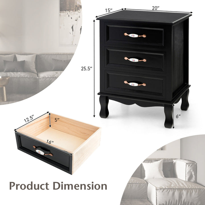 3 Drawers Nightstand Wood Sofa End Side Accent Furniture Table Black Image 2